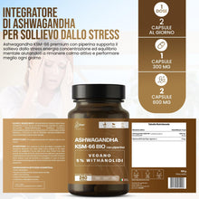 Carica l'immagine nel visualizzatore di Gallery, Ashwagandha KSM-66® con Piperina 240 Capsule 4 Mesi 600 mg al Giorno per Stress Cortisolo Sonno Focus Relax Equilibrio M