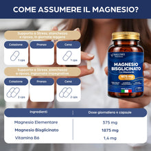 Carica l'immagine nel visualizzatore di Gallery, SALUSEI Magnesio Bisglicinato 1875 mg per Dose con Vitamina B6 – 375 mg di Magnesio Elementare (100% VNR) – Integratore 