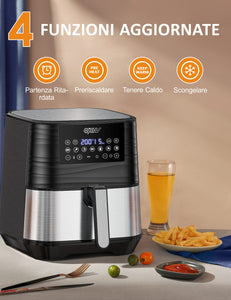 Innsky Friggitrice ad Aria 5,5 Litri, 1700W Friggitrice ad Aria Calda con 11 Programmi, Air Fryer con Funzione di Preriscaldamento, Sbrinamento, Keep Warm, Ricette Italiane