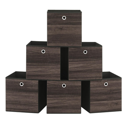 SONGMICS Scatole Portaoggetti, Set di 6 Contenitori con Manico, in Tessuto Oxford e Tessuto Non Tessuto, 30 x 30 x 30 cm, per Scaffali a Cubo, Pieghevoli, Marrone Castagna RFB102K01