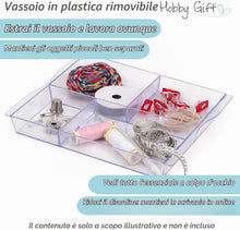 Carica l'immagine nel visualizzatore di Gallery, Hobby Gift Scatola Grande per Cucito con Doppio Coperchio e Manico - Cestino Porta Cucito in Cotone con Scomparti per Strumenti e Accessori Creativi - 25 x 25 x 17 cm, Eucalipto