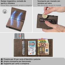 Carica l'immagine nel visualizzatore di Gallery, Tomylv Portafoglio Uomo, RFID Magnetica Portafoglio Uomo Slim, Porta Carte di Credito Uomo - ID Window, Tasca portamonete con cerniera, Scomparto per Banconota - Marrone