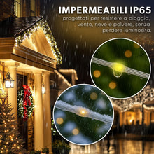 Carica l'immagine nel visualizzatore di Gallery, Luci Natale Esterno LED 30Metri-300LED Bianco Caldo Impermeabili, Luci Albero Di Natale 8 Modalità, 6 Luminosità, Con Telecomando e Cip Timer &amp; Memoria, Luci Natalizie Da Esterno ed Interno IP44
