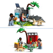 Carica l&#39;immagine nel visualizzatore di Gallery, LEGO - Jurassic World Centro di Soccorso dei Baby Dinosauri, Giocattolo per Bambini e Bambine da 4 Anni in su, Set con Mini Triceratopo, Anchilosauro e Velociraptor, Regalo Amanti degli Animali 76963
