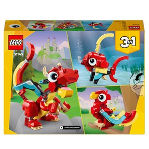 LEGO Creator 3 in 1 Drago Rosso, Giochi per Bambini e Bambine da 6 Anni Fan degli Animali, Action Figure Ricostruibile in Pesce con Pinne Mobili e Fenice Giocattolo, Idea Regalo di Compleanno 31145