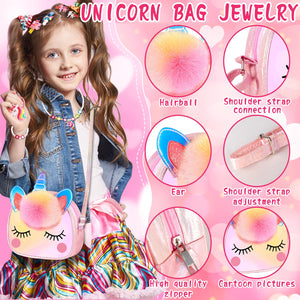 ZLPBAO 20pc Unicorno Bambina Regalo, Regalo Bambina 3 4 5 6 Anni Unicorno Regalo Borsetta Set per Capelli Mollette Ragazze Arcobaleno Collana Bracciale Anello Orecchino Travestimenti e Giochi di Ruolo