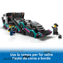 Carica l&#39;immagine nel visualizzatore di Gallery, LEGO City Auto da Corsa e Trasportatore, Macchina e Camion Giocattolo per Bambini e Bambine da 6 Anni, Veicolo da Costruire con Rampa Funzionante, Minifigure del Pilota e del Camionista 60406