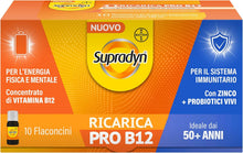 Carica l'immagine nel visualizzatore di Gallery, Supradyn Ricarica PRO B12, Integratore con Vitamina B12, Zinco e Probiotici, per Stanchezza Fisica e Mentale e Supporto al Sistema Immunitario per Adulti 50+, 10 Flaconcini