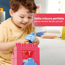 Carica l'immagine nel visualizzatore di Gallery, MEGA BLOKS Grande Borsa da Set da costruzione con 60 grandi mattoncini colorati e 1 custodia, set regalo giocattolo per bambini da 1 anno in su. DCH54