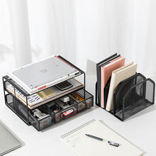Carica l'immagine nel visualizzatore di Gallery, Amazon Basics Organizer da scrivania in rete con cassetto a scorrimento, due scomparti e 5 sezioni verticali, Nero
