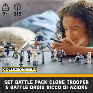 LEGO Star Wars Battle Pack Clone Trooper e Battle Droid Set da Battaglia con Veicolo Giocattolo Speeder Bike, Tri-Droide e Postazione Difensiva, Regalo per Bambini e Bambine da 7 Anni in su 75372
