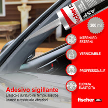 Carica l'immagine nel visualizzatore di Gallery, Fischer ASP Nero, Adesivo Sigillante Tenace e Resistente per Giunti a Pavimento, in Facciata, Condotte, Lamiera e Carroz