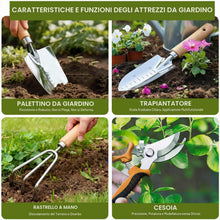 Carica l'immagine nel visualizzatore di Gallery, Kynup Set da Giardinaggio 9 Pezzi, Attrezzi da Giardino in Acciaio Inossidabile Antiruggine con Manici in Legno Ergonomi