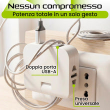 Carica l'immagine nel visualizzatore di Gallery, Multipresa USB Compatta con Spina Pieghevole – Presa Schuko + 2 Porte USB-A 12W – Adattatore Universale da Viaggio Salva
