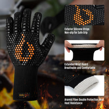 Carica l'immagine nel visualizzatore di Gallery, onlyfire Guanti da Barbecue, Guanti da Forno Resistenti al Calore Estremo di 800°C, Guanti da Forno in Silicone per Grigliare, Grigliare, Cuocere al Forno e Cucinare, Nero