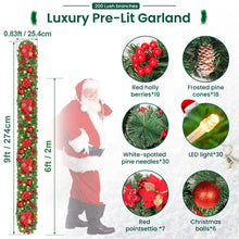 Carica l'immagine nel visualizzatore di Gallery, Ghirlanda Natalizia, CHOIGN 2.7M/9 Piedi Decorazioni Natalizie con Luci 30LEDs Alimentate Batterie, Ghirlanda Natale Decorazioni Artificiale per Porta, Camini,Scale,Decorazioni dell'albero di Natale