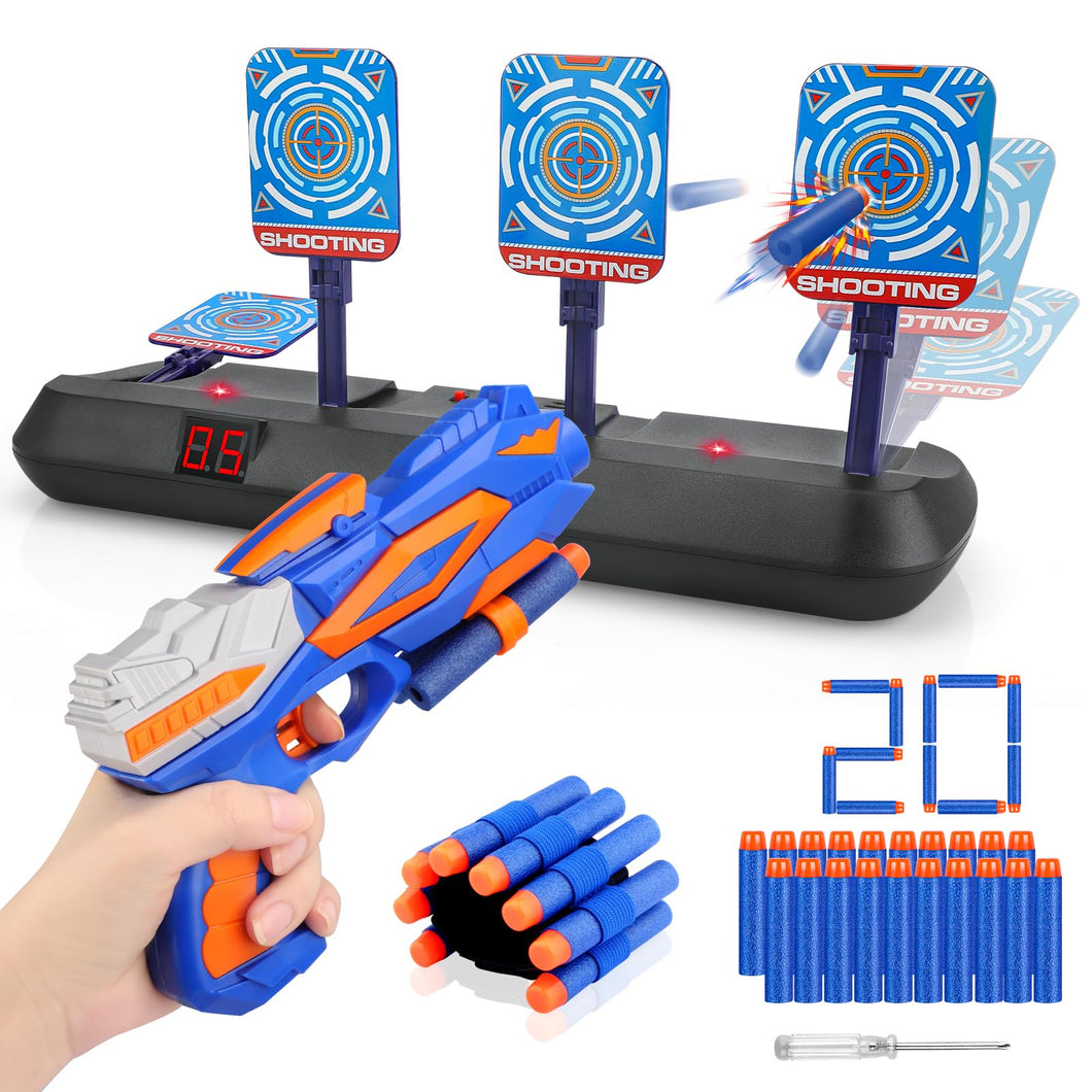 Tiro Bersaglio Elettrico con Pistola Giocattolo, Bersaglio Digitale per Nerf, 20 Proiettili,Giochi di Tiro Bambini 3 4 5 6 7 8 9 10 anni Gioco Interno Esterno Regalo Compleanno Natale Ragazzo Bimbo