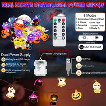 Carica l'immagine nel visualizzatore di Gallery, VEEKAY Luci Zucca Halloween,3.6M 24 LED Halloween Luci Stringa,Luci di Decorazione di Halloween,Pipistrello,Fantasma e Z