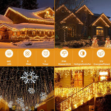 Carica l'immagine nel visualizzatore di Gallery, WOWDSGN Luci di Natale da Esterno Cascata 10M 440 LED, Tenda Luminosa Esterna, 8 Modalità Tenda Luminosa Esterno con Impermeabile Decorazioni Giardino per Esterno Bianco Caldo