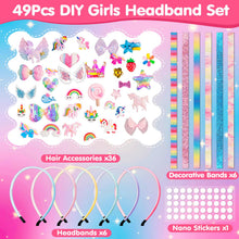 Carica l'immagine nel visualizzatore di Gallery, WuGU Kit per La Creazione di Cerchietti per Capelli, 49 Pezzi Set di Accessori per Capelli fai da te, Regalo per Ragazze di 5 6 7 8 9 10 Anni, Regali di Compleanno e Natale per Bambina