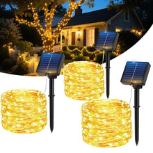 Carica l'immagine nel visualizzatore di Gallery, Luci Solari Esterno, [3 Pacchi] 17M 150 LED Catena Luminosa Esterno Solare IP65 Impermeabili 8 Modalità Filo di Rame Luci Solari da Giardino Decorative Per Festa, Matrimonio, Giardino, Natale, Patio