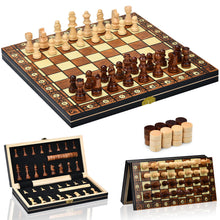 Carica l&#39;immagine nel visualizzatore di Gallery, Aissom Scacchiera in Legno,2 in 1 Scacchiera Pieghevole,Magnetici Scacchi, Backgammon con slot di archiviazione, Dama per Bambini e Adulti Feste (29 * 29cm)
