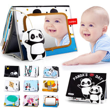 Carica l'immagine nel visualizzatore di Gallery, beiens Libri Tattile Sensoriali Stoffa Neonati, Giocattoli a Specchio per Bambini, Panda Giochi Montessori Neonato 0 3 6 12 Mesi, Tummy Time Libro sensoriale Bianco e Nero Passeggino Educativi Regali