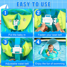 Carica l'immagine nel visualizzatore di Gallery, Salvagente Neonato con Parasole, Salvagente Gonfiabile per Piscina Regolabile Doppio Airbag Anello, Anello di Nuoto per Bambini per Bambini da 6 a 36 Mesi (Blu)
