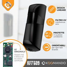Carica l'immagine nel visualizzatore di Gallery, koomando Fotocellule Universali cancello KFT609 da Esterno,12V/24V AC/DC, Orientabili 180° Doppio LED di Stato, Certific