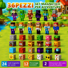 Carica l'immagine nel visualizzatore di Gallery, 36 Pezzi Figure Magnetiche e Blocchi Magnetici,12 Action Figure &amp; 24 Cubi Magnetici con Motivi da 2 cm,Articolazioni a 3