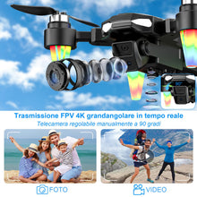 Carica l'immagine nel visualizzatore di Gallery, Drone Pieghevole con Telecamera 4K, GuKKK Brushless Motore Droni con 2 Telecamere, Quadcopter RC FPV WiFi Fotocamera Evi