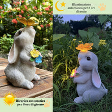 Carica l'immagine nel visualizzatore di Gallery, LED solare coniglio farfalla fiore luce, atmosfera esterna lampada decorazione, carino resina coniglio e farfalla giardi
