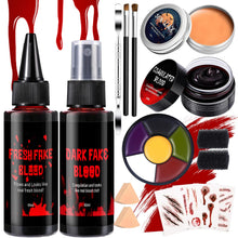 Carica l'immagine nel visualizzatore di Gallery, Trucchi Halloween Make Up Kit con Sangue Finto Lavabile e Cera Cicatrici