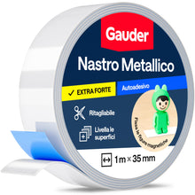 Carica l'immagine nel visualizzatore di Gallery, GAUDER Nastro metallico autoadesivo per magneti (1 m x 35 mm)