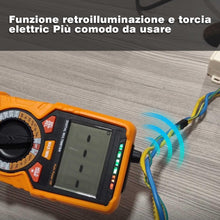 Carica l'immagine nel visualizzatore di Gallery, Multimetro digitale con 6000 conteggi, Amperemetro Ohmmetro Voltmetro TRMS, Misura la resistenza alla corrente di tensione Diodo Continuità Temperatura Frequenza NCV con display LCD e torcia elettrica