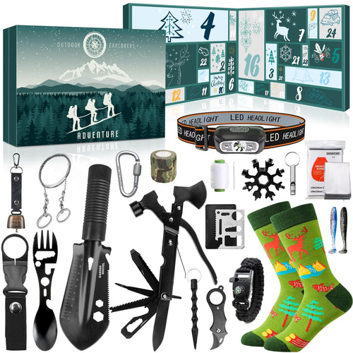 iZoeL Calendario Avvento Uomo Calendario Avvento Adulti Idee Regalo Natale 2025 - Accessori Campeggio/Sopravvivenza/Caccia/Viaggi/Avventura, Regali Natale per Padre Fratello Nonno Zio Fidanzato