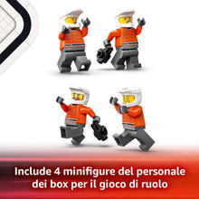 Carica l'immagine nel visualizzatore di Gallery, LEGO City Pit Stop e Meccanici con Monoposto Ferrari F1 - Kit Officina da Costruire con Macchina Giocattolo, Minifigure e Accessori, Giochi per Bambini da 6 Anni Fan delle Auto da Corsa Sportive 60443