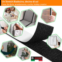 Carica l'immagine nel visualizzatore di Gallery, Stretch Biadesivo Extra Forte Nero Largo 11cm x 2m Adesivo Forte per Tessuto Zanzariere Divani Articoli per Tappezzieri 