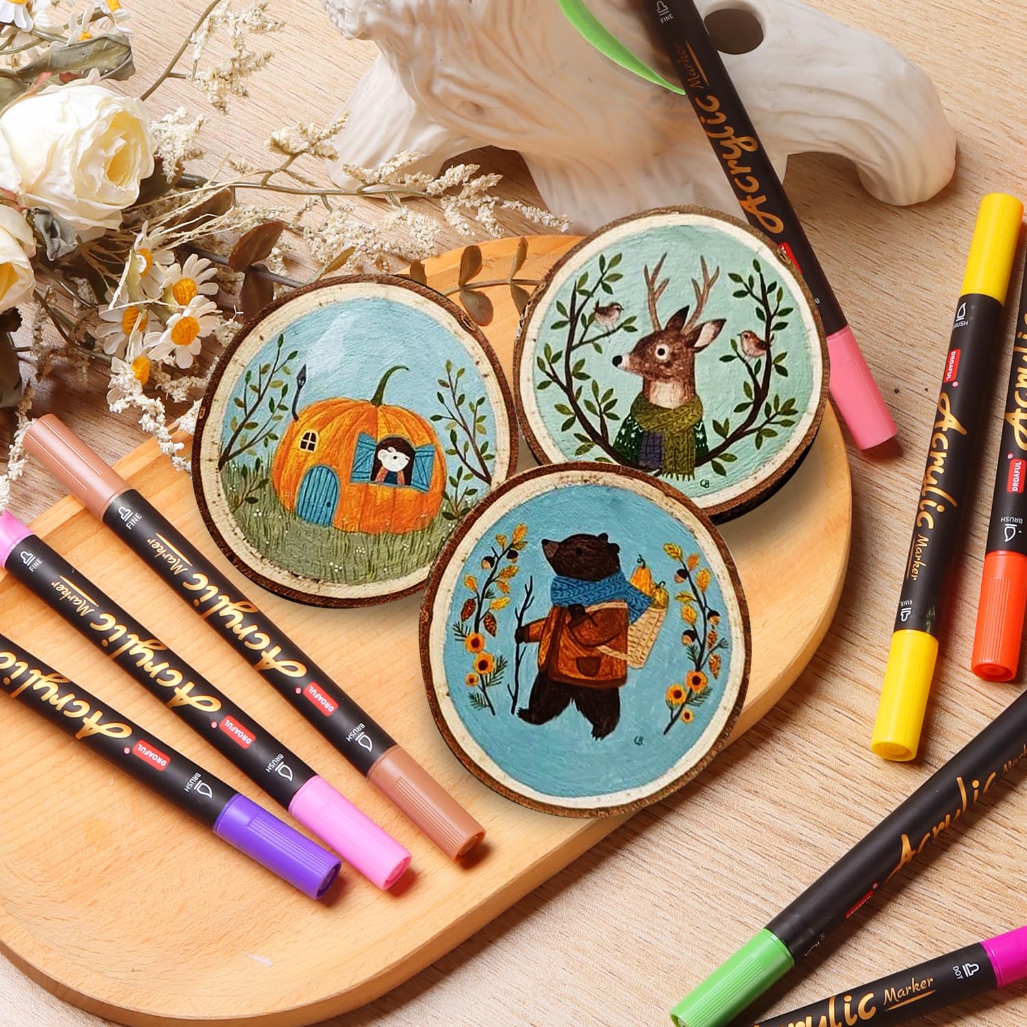 48 Pennarelli Acrilici A Doppia Punta | Fine E Pennello | Per Sass, Legno, Carta | Colori Vivaci - Foto 2