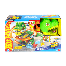 Carica l'immagine nel visualizzatore di Gallery, Hot Wheels T-Rex Battaglia Infuocata con macchinina in Scala 1:64