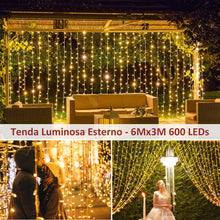 Carica l'immagine nel visualizzatore di Gallery, Zorela 600 LED 6Mx3M Tenda Luminosa Natale Esterno Interno Prolungabile Luci di Natale IP44 Impermeabile con 8 Modalità Tenda Luci Esterno per Natale, Giardino e Matrimonio