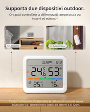 Carica l'immagine nel visualizzatore di Gallery, SwitchBot Termometro e Igrometro, Monitor Temperatura/Umidità con Data e Previsione del Tempo, Raggio Bluetooth di 120m,