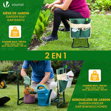 Carica l'immagine nel visualizzatore di Gallery, VOUNOT® Inginocchiatoio da Giardino 2 in 1, Sgabello Pieghevole con Cuscino Morbido in EVA e Borsa Porta Attrezzi, Struttura in Acciaio Robusta, Ideale per Giardinieri, Verde