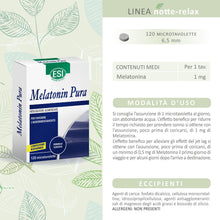 Carica l'immagine nel visualizzatore di Gallery, ESI - Melatonin Pura, Integratore Alimentare di Melatonina, Favorisce il Sonno, Senza Glutine e Vegan, 120 Microtavolett