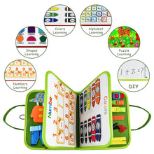 Carica l'immagine nel visualizzatore di Gallery, Busy Board Giochi 1 2 3 4 5 Anni Pannello Sensoriale Bambini Montessori+ Puzzle di Legno Tavola Libri Valigetta Montessoriana Gioco Educativi Intrattenimento Bambini Ristorante Viaggio Stoffa