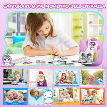 Carica l'immagine nel visualizzatore di Gallery, CAMCLID Macchina Fotografica Bambini Istantanea, 2,4 Pollici Digitale Fotocamera Bambini con 32GB Scheda e Carta Fotografica per Stampa, Regalo di Natale per Bambini dai 3-12 Anni (Viola)