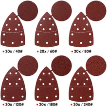 Carica l'immagine nel visualizzatore di Gallery, SHALL Set da 120 fogli abrasivi triangolari, cuscinetti per levigatrice per mouse, 105 x 152 mm, per levigatrici multifu