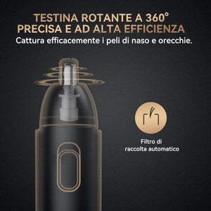TagliaPeli Naso e Orecchie, Rifinitore per Naso, Orecchie Impermeabile, Ricaricabile Tipo-C, Adatto a Uomini e Donne, Nero
