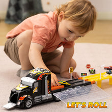Carica l'immagine nel visualizzatore di Gallery, JOYIN Camion Trasportatore Macchinine Giocattolo per Bambini, 12 Veicoli Giocattolo in Metallo Pressofuso, Giocattolo da Corsa su Strada Pieghevole con luci e Suoni, Regalo per 3 Anni in su