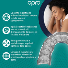 Carica l'immagine nel visualizzatore di Gallery, OPRO Protezione notturna raccomandata dai dentisti per digrignamento denti, bruxismo e per rilassare l'articolazione tem